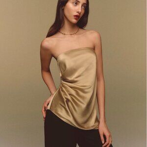 Reformation Quinley Silk Top Yellow - Size S